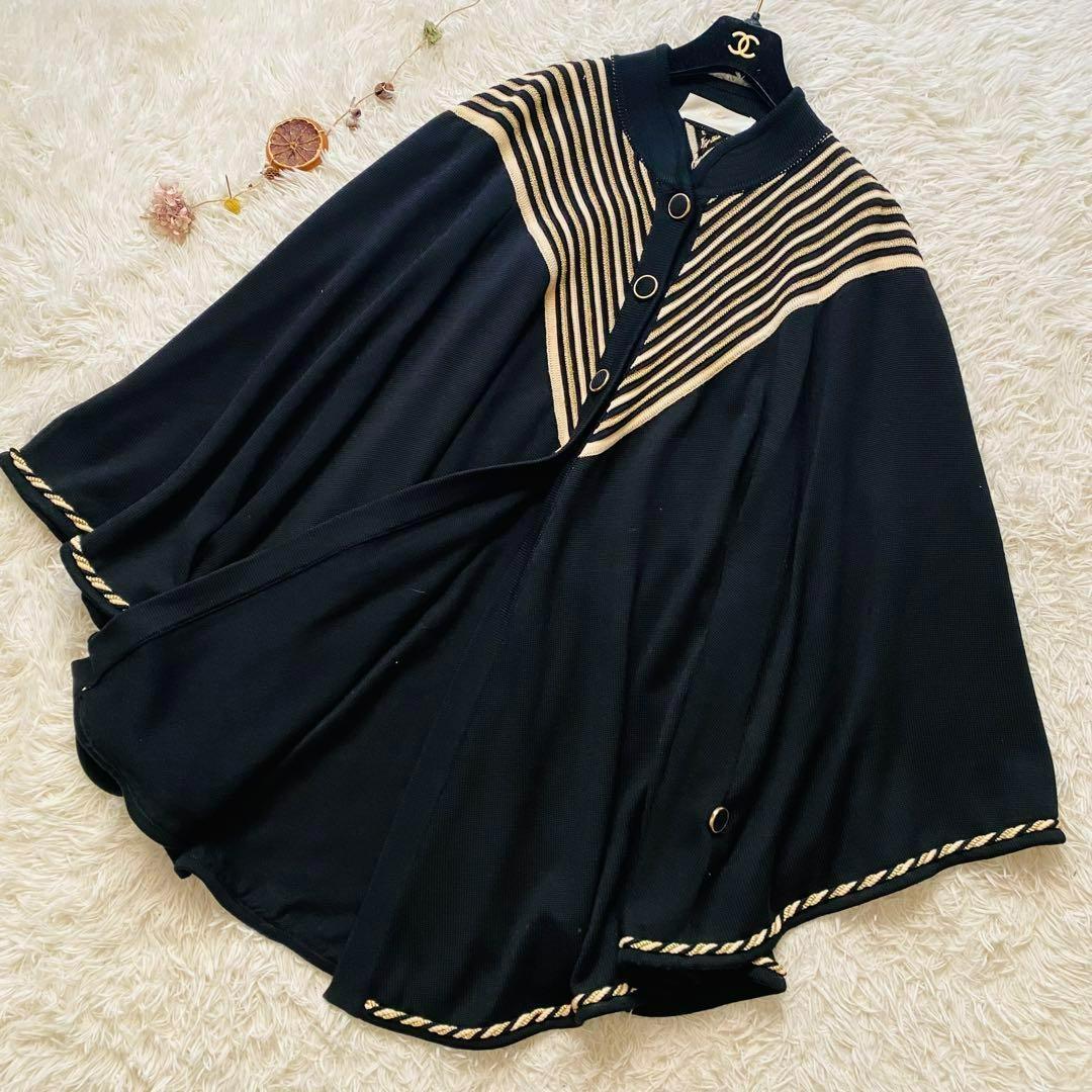 極美品 Luigi Botto製 高級メリノウール ラメ刺繍 大判ポンチョ 3L