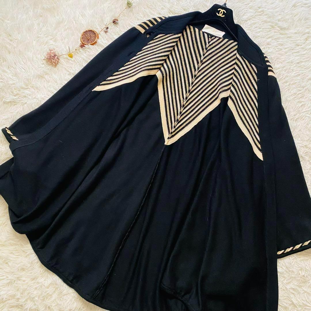 極美品 Luigi Botto製 高級メリノウール ラメ刺繍 大判ポンチョ 3L