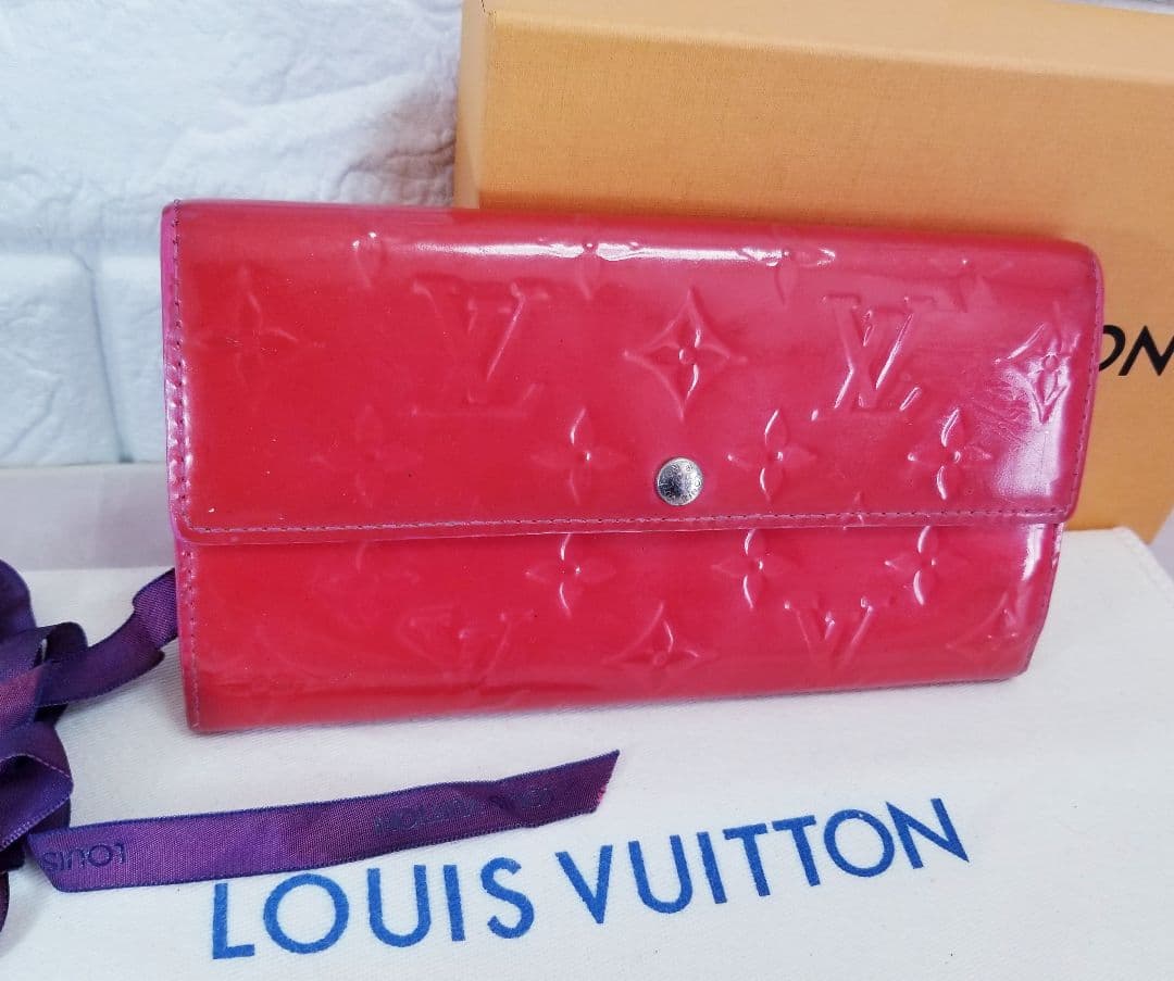 LOUIS VUITTON モノグラム ヴェルニ 長財布 ローズポップ(レッド系