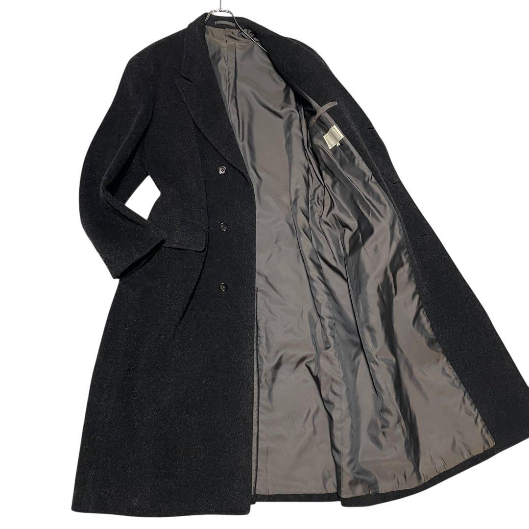 モヘヤ30%【vintage】マキシ丈チェスターコート チャコールグレー XL