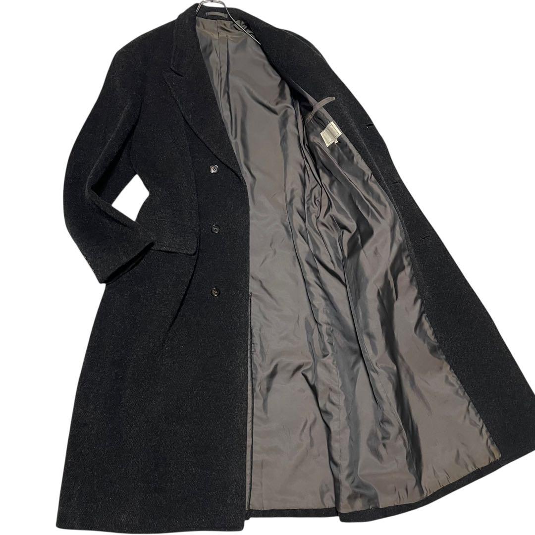 モヘヤ30%【vintage】マキシ丈チェスターコート チャコールグレー XL