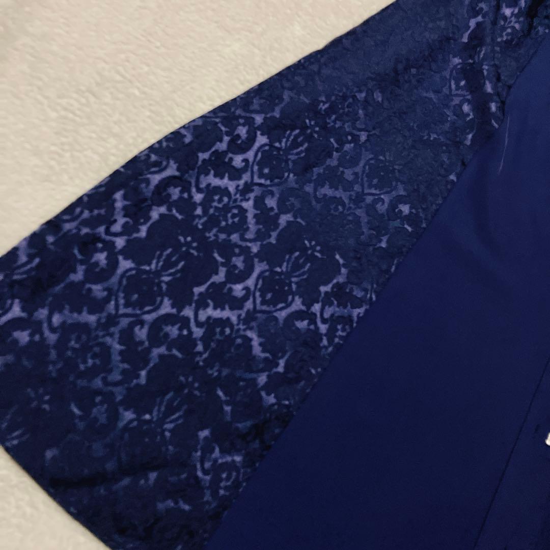 カットアウトジャガードキリカエワンピース　ブルー　ネイビー