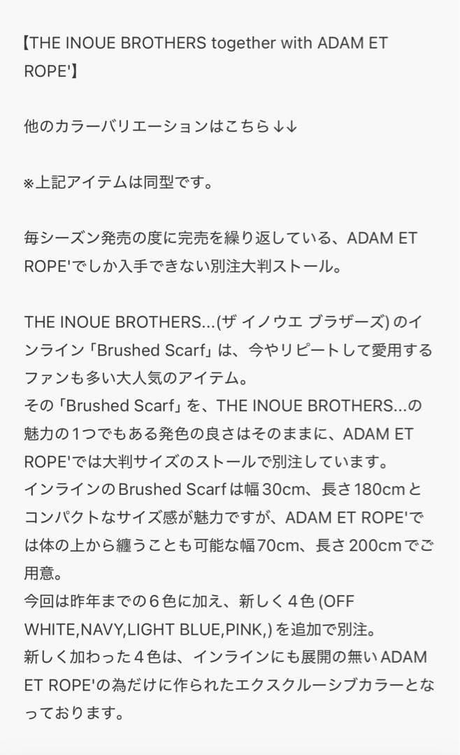【ギフト】THE INOUE BROTHERS 別注 アダムエロペ 大判マフラー