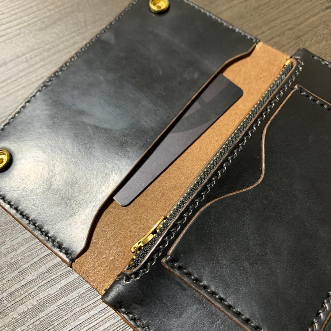 トラッカーウォレット　ミドル　クロムエクセル　スタッズ　レザークラフト