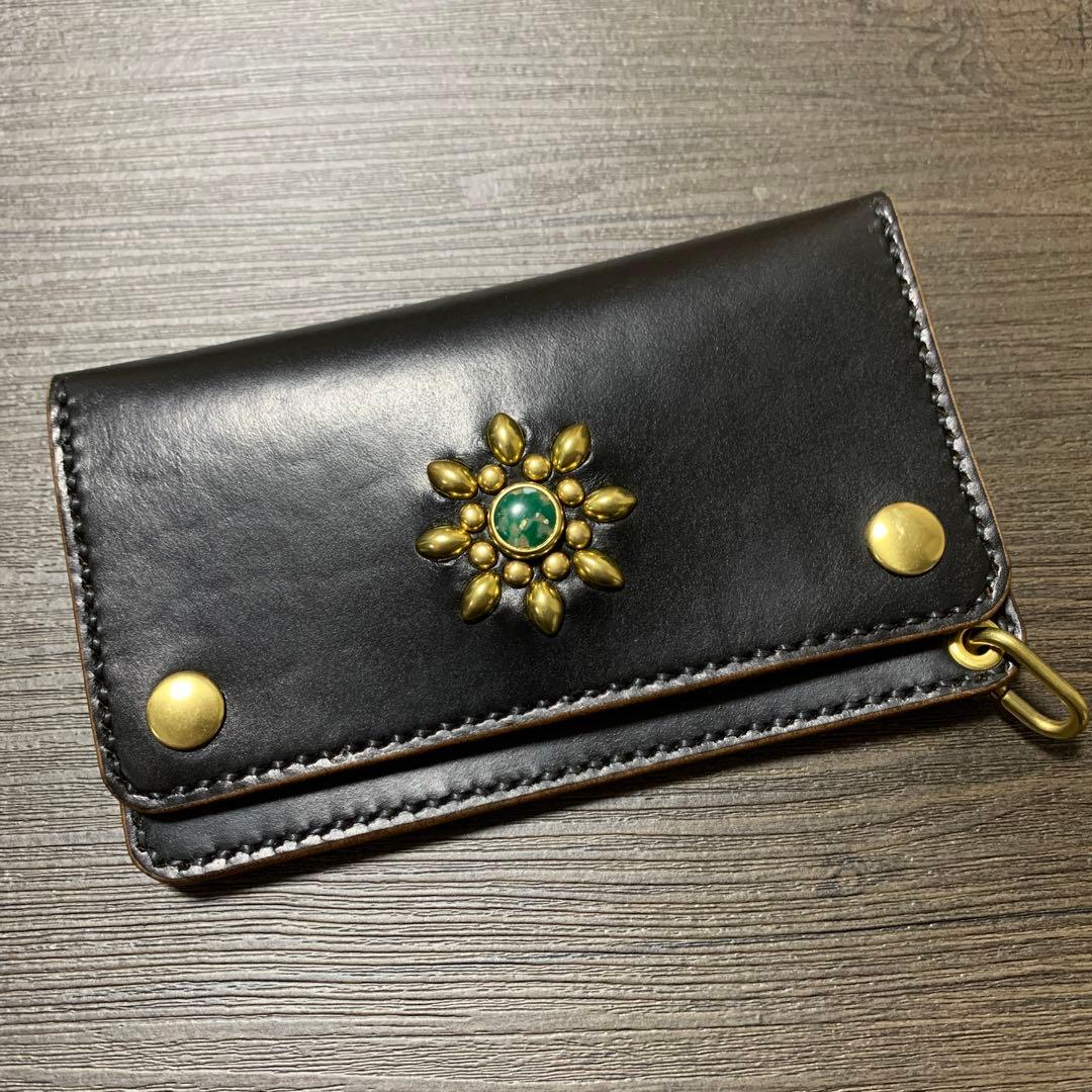 トラッカーウォレット　ミドル　クロムエクセル　スタッズ　レザークラフト