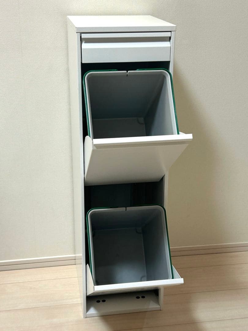 ASPLUND スリムリサイクルビン 分別ごみ箱 スチール 2段＋引出し