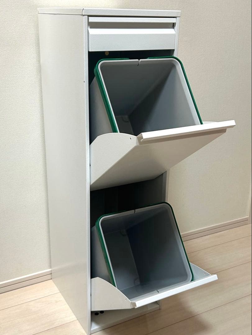 ASPLUND スリムリサイクルビン 分別ごみ箱 スチール 2段＋引出し