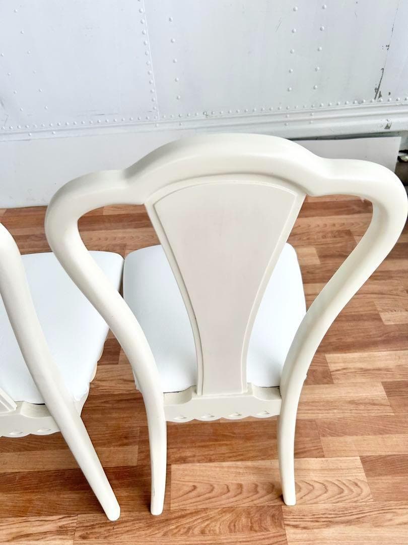 スミレ猫脚チェア2脚セット 白レザー張替済 美品 ホワイト