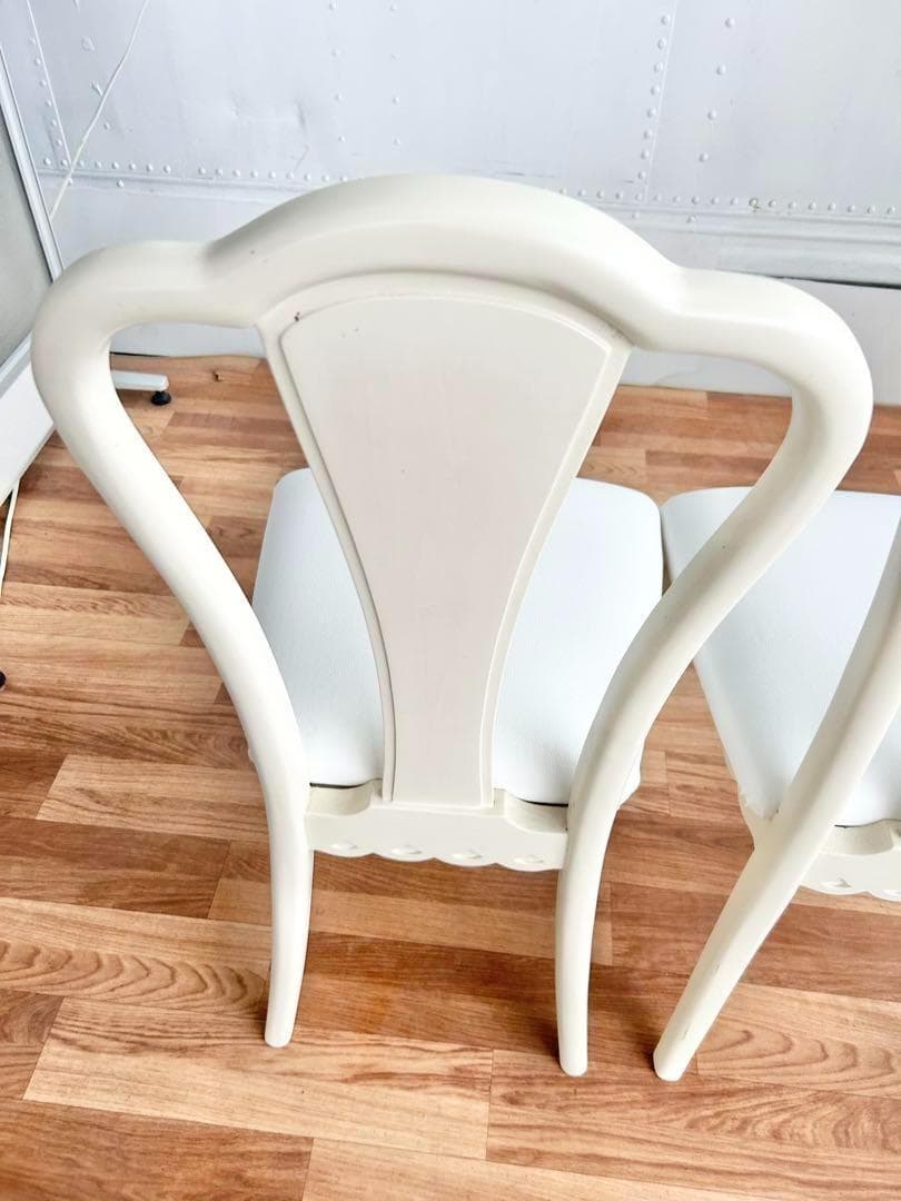 スミレ猫脚チェア2脚セット 白レザー張替済 美品 ホワイト
