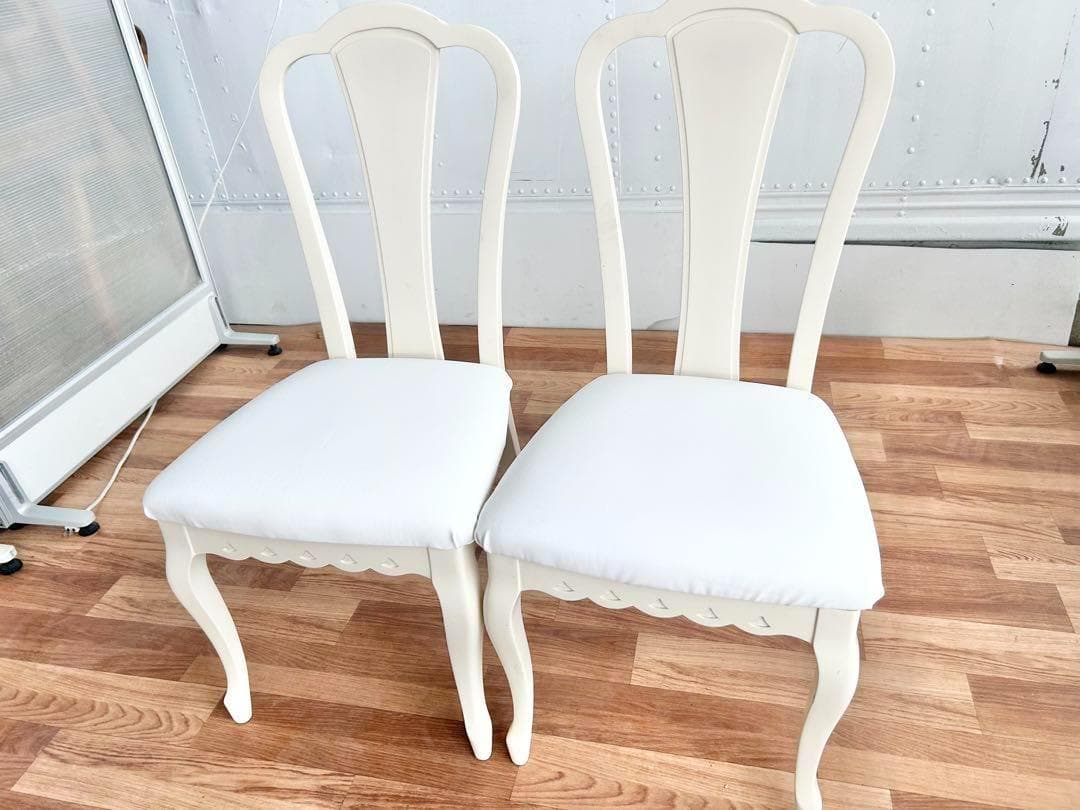 スミレ猫脚チェア2脚セット 白レザー張替済 美品 ホワイト