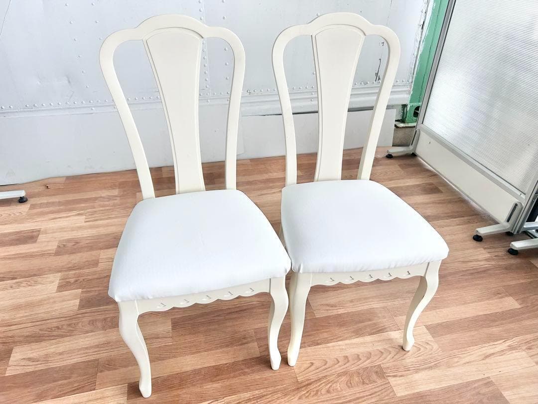 スミレ猫脚チェア2脚セット 白レザー張替済 美品 ホワイト