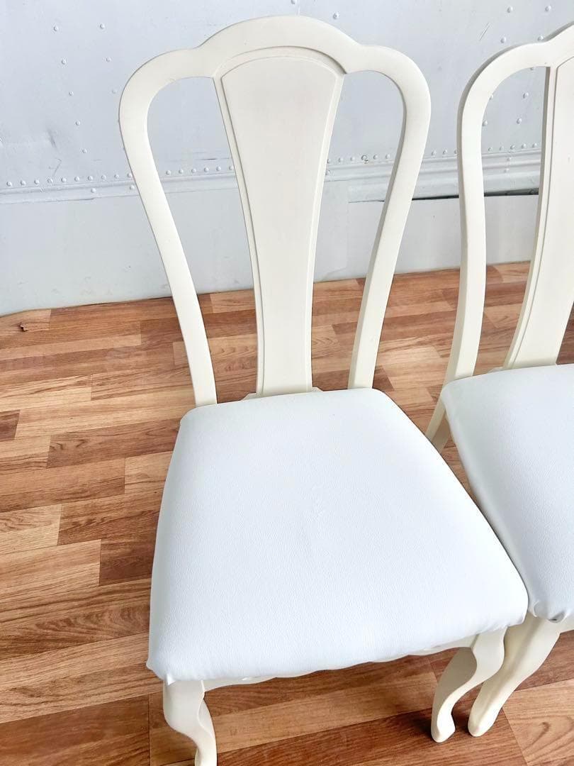スミレ猫脚チェア2脚セット 白レザー張替済 美品 ホワイト