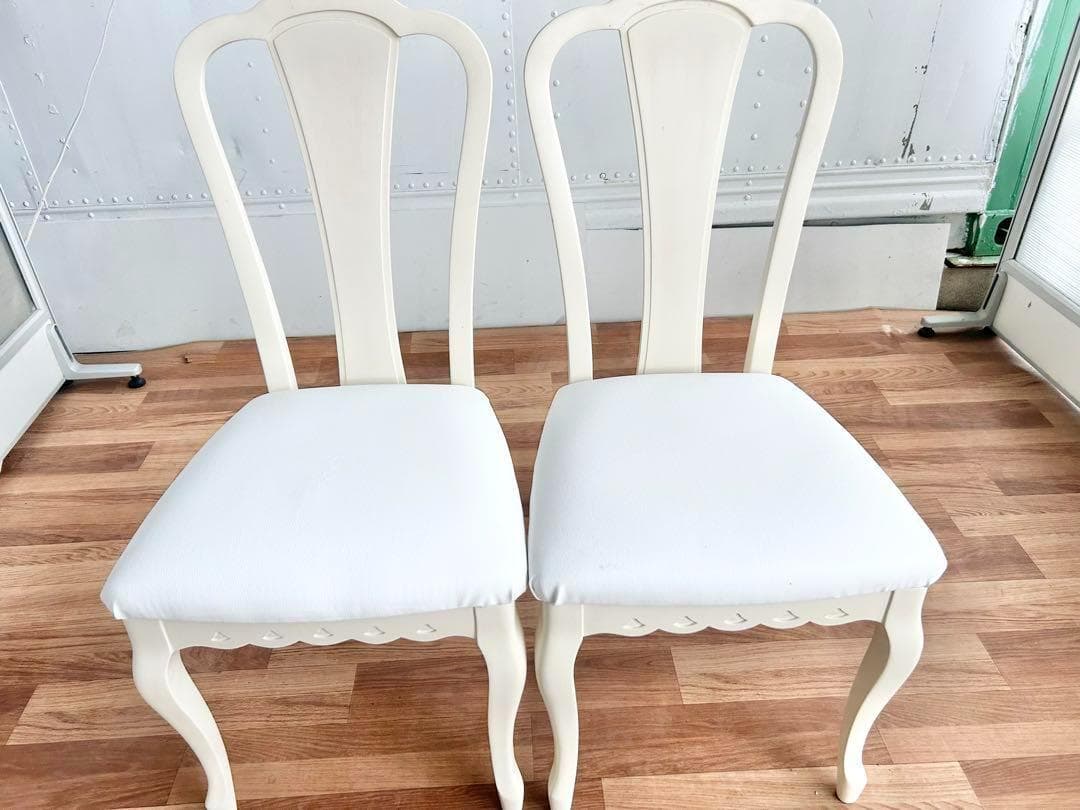 スミレ猫脚チェア2脚セット 白レザー張替済 美品 ホワイト