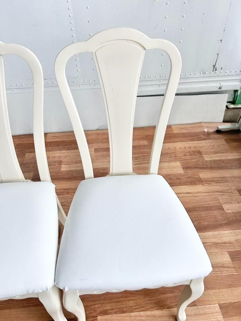 スミレ猫脚チェア2脚セット 白レザー張替済 美品 ホワイト