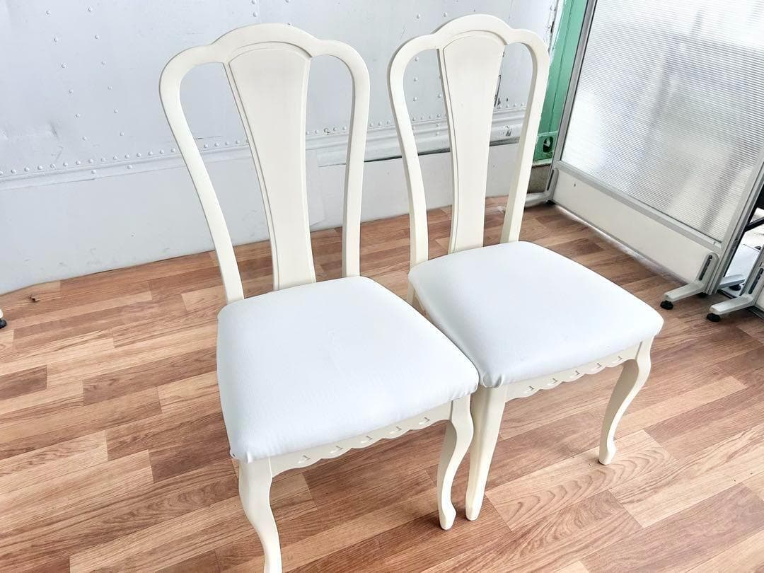 スミレ猫脚チェア2脚セット 白レザー張替済 美品 ホワイト