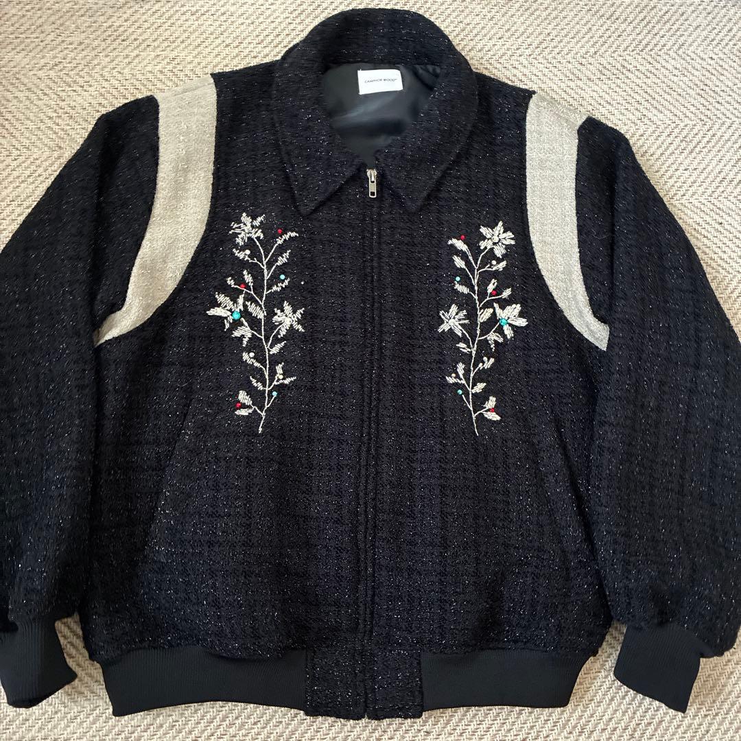 Camphor wood 花刺繍ラメツイードスタジャン　BLK Lサイズ