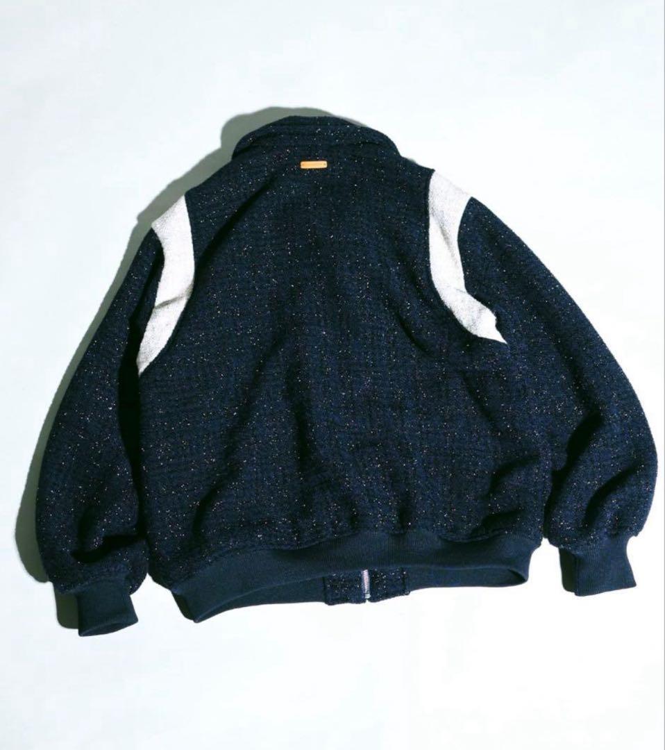 Camphor wood 花刺繍ラメツイードスタジャン　BLK Lサイズ