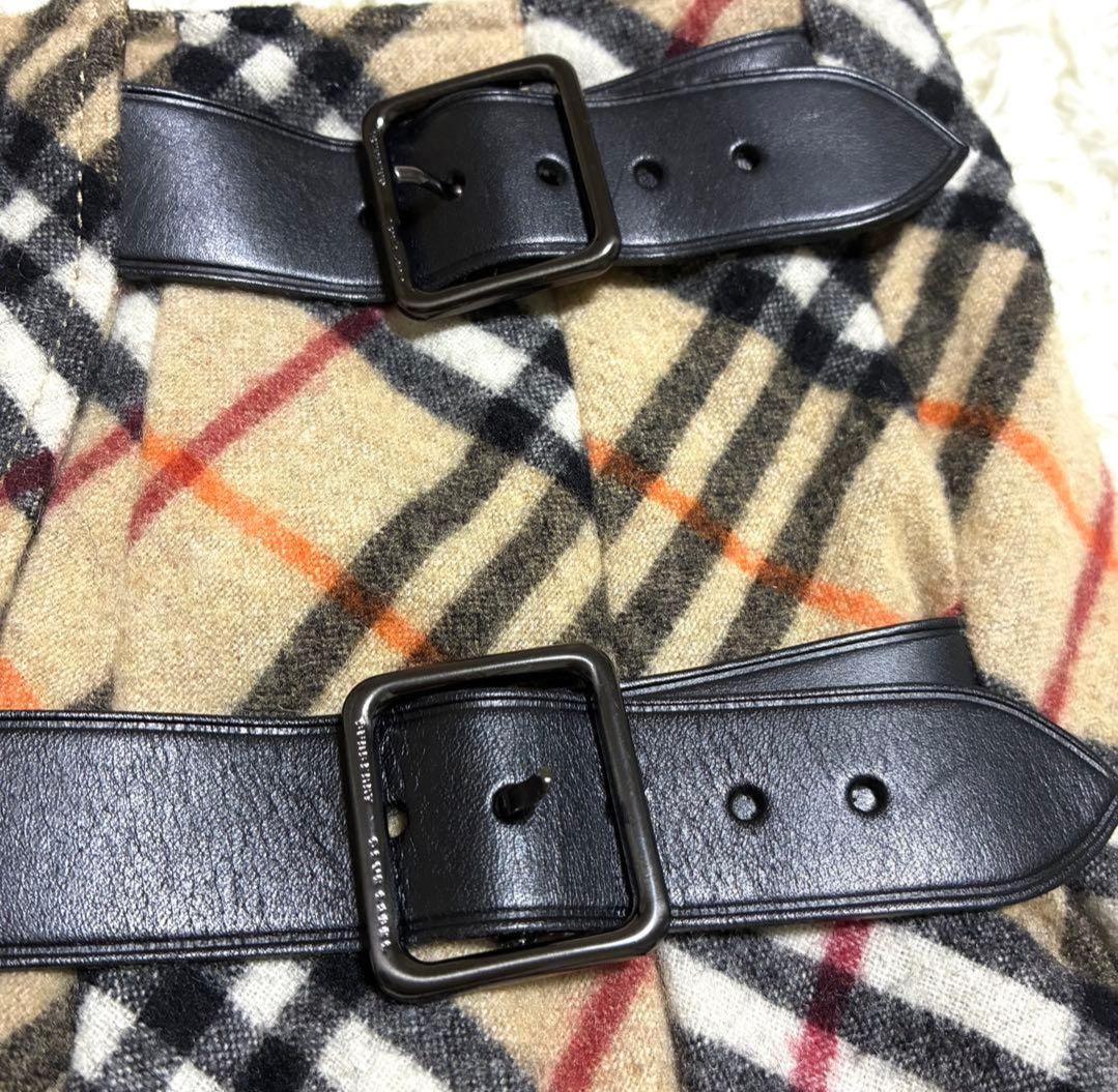 バーバリーブルーレーベル カシミヤ混 ノバチェック プリーツ フレアミニスカート