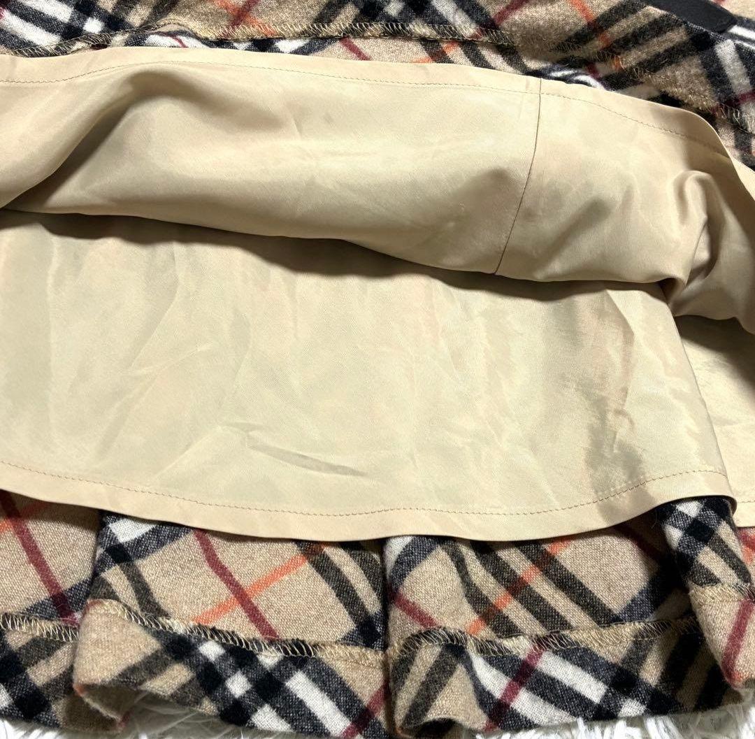 バーバリーブルーレーベル カシミヤ混 ノバチェック プリーツ フレアミニスカート
