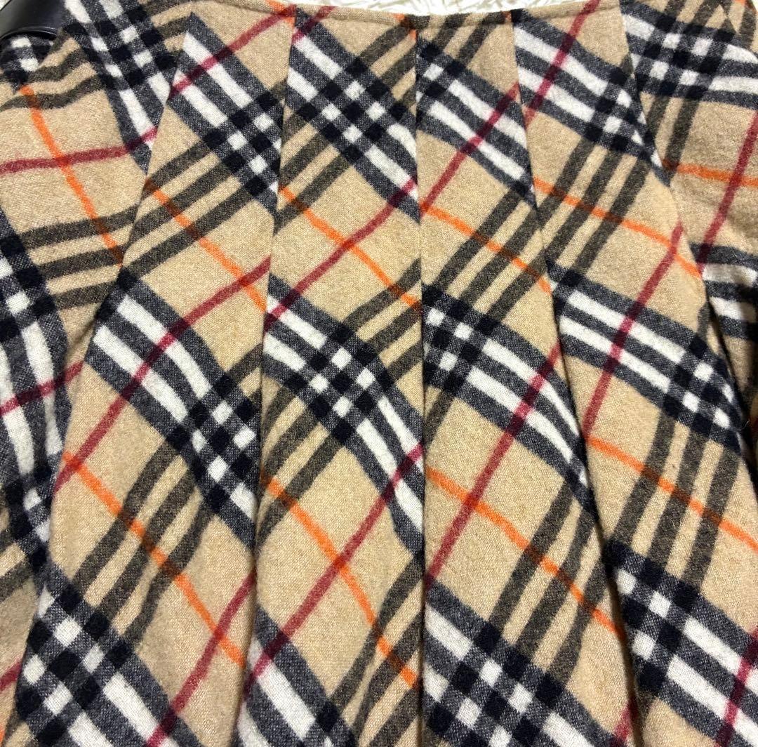バーバリーブルーレーベル カシミヤ混 ノバチェック プリーツ フレアミニスカート
