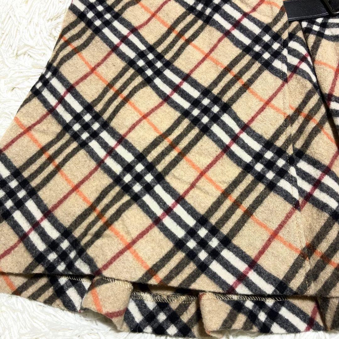 バーバリーブルーレーベル カシミヤ混 ノバチェック プリーツ フレアミニスカート