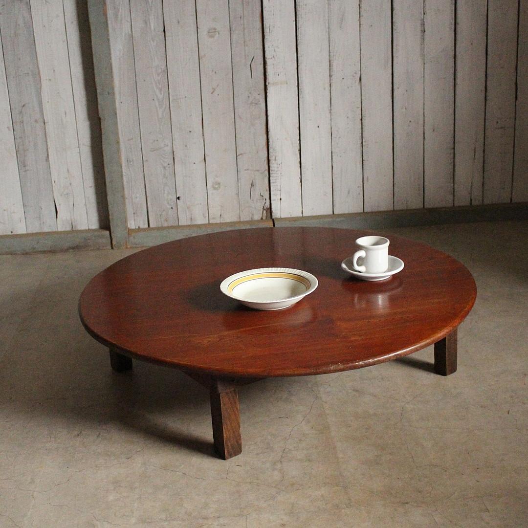 古い木製丸テーブル　ちゃぶ台　天然木