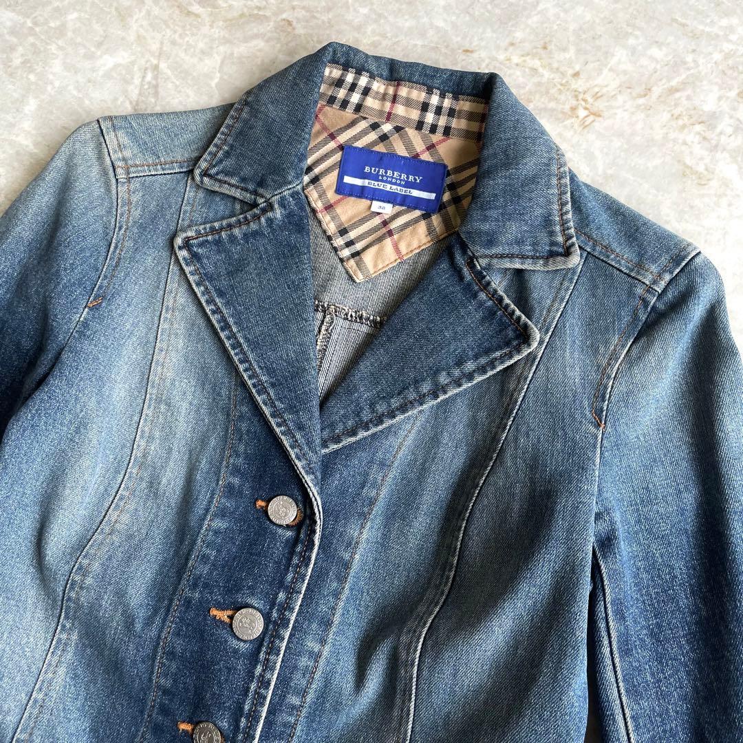 BURBERRY BLUE LABEL ユーズド加工 チェック デニムジャケット