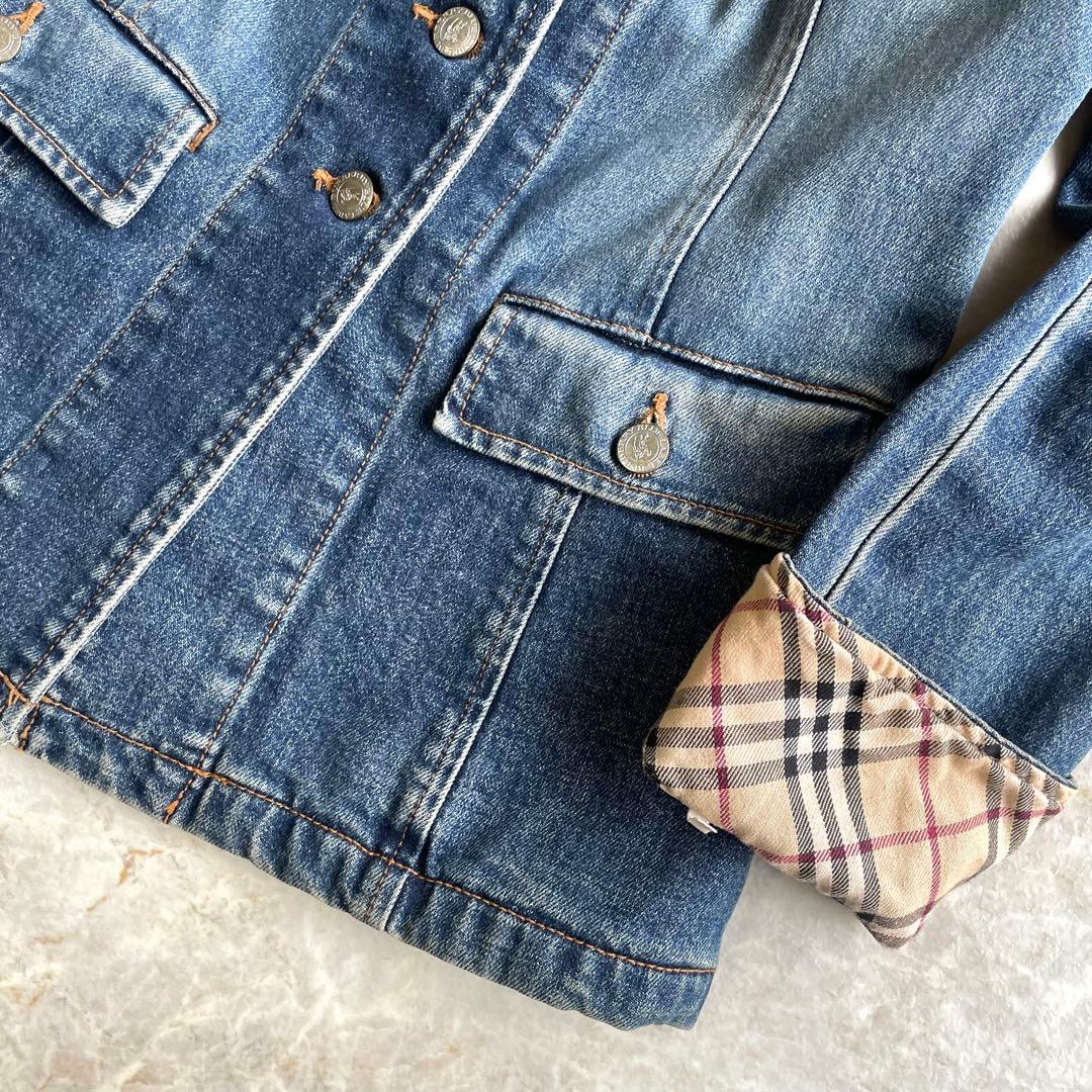 BURBERRY BLUE LABEL ユーズド加工 チェック デニムジャケット