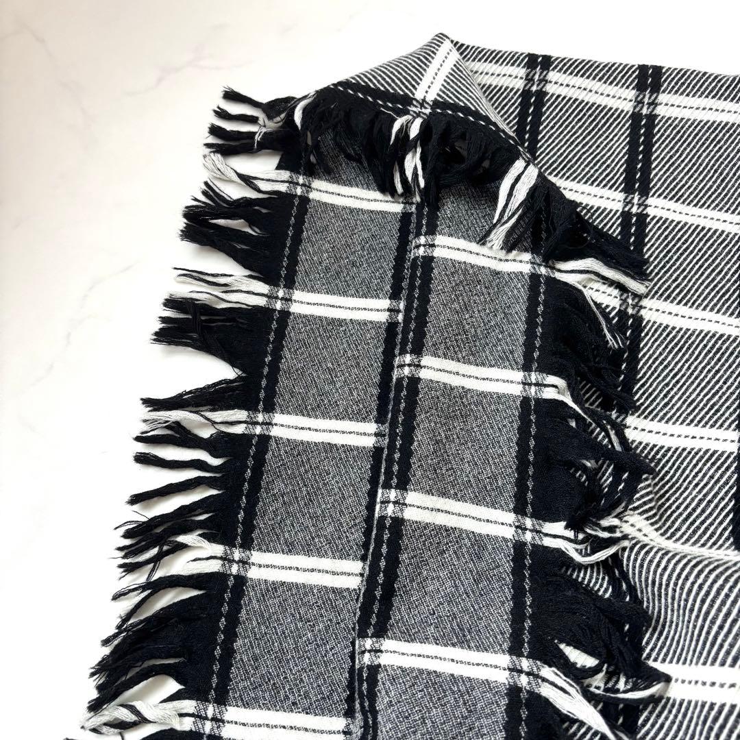 【美品】ウジョー Fringe Stole モノトーンチェック ポンチョ モード