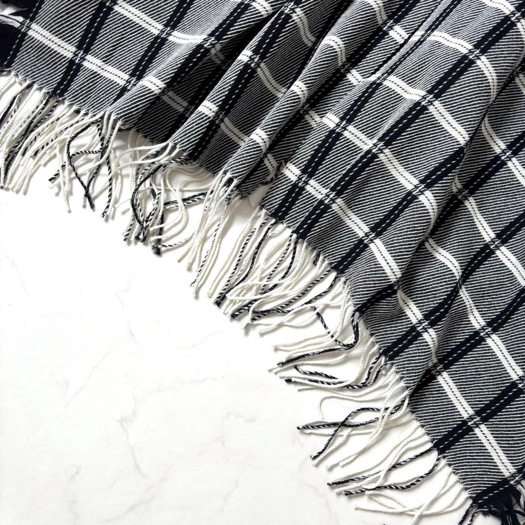 【美品】ウジョー Fringe Stole モノトーンチェック ポンチョ モード