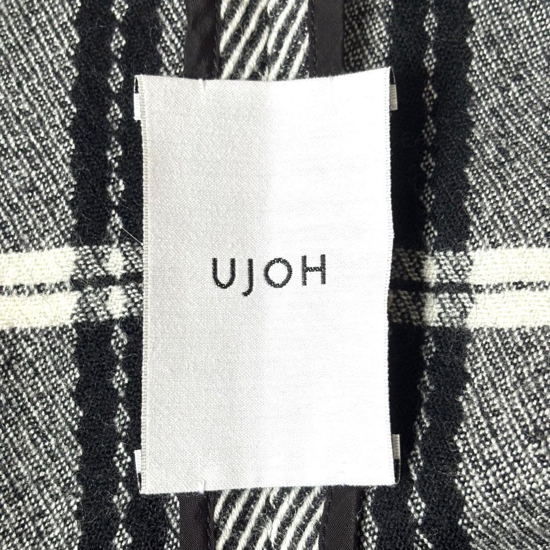 【美品】ウジョー Fringe Stole モノトーンチェック ポンチョ モード