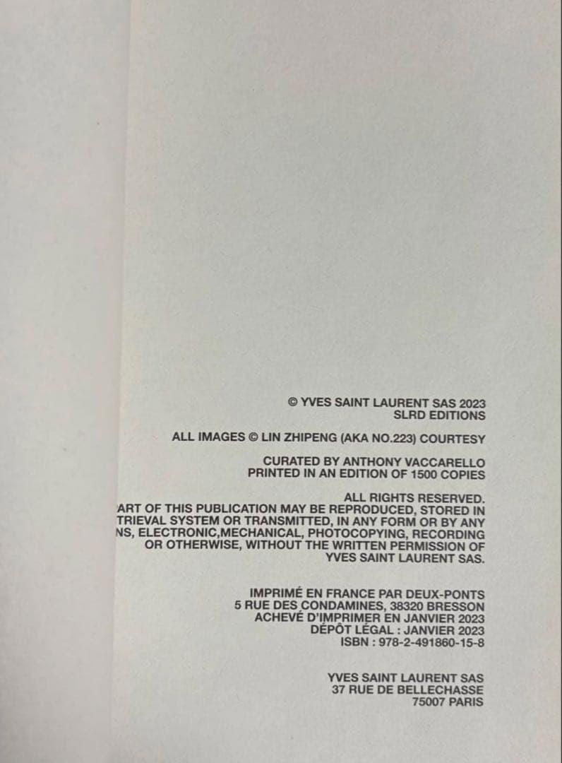 サイン入り‼️ 絶版‼️ Lin Zhipeng Saint Laurent