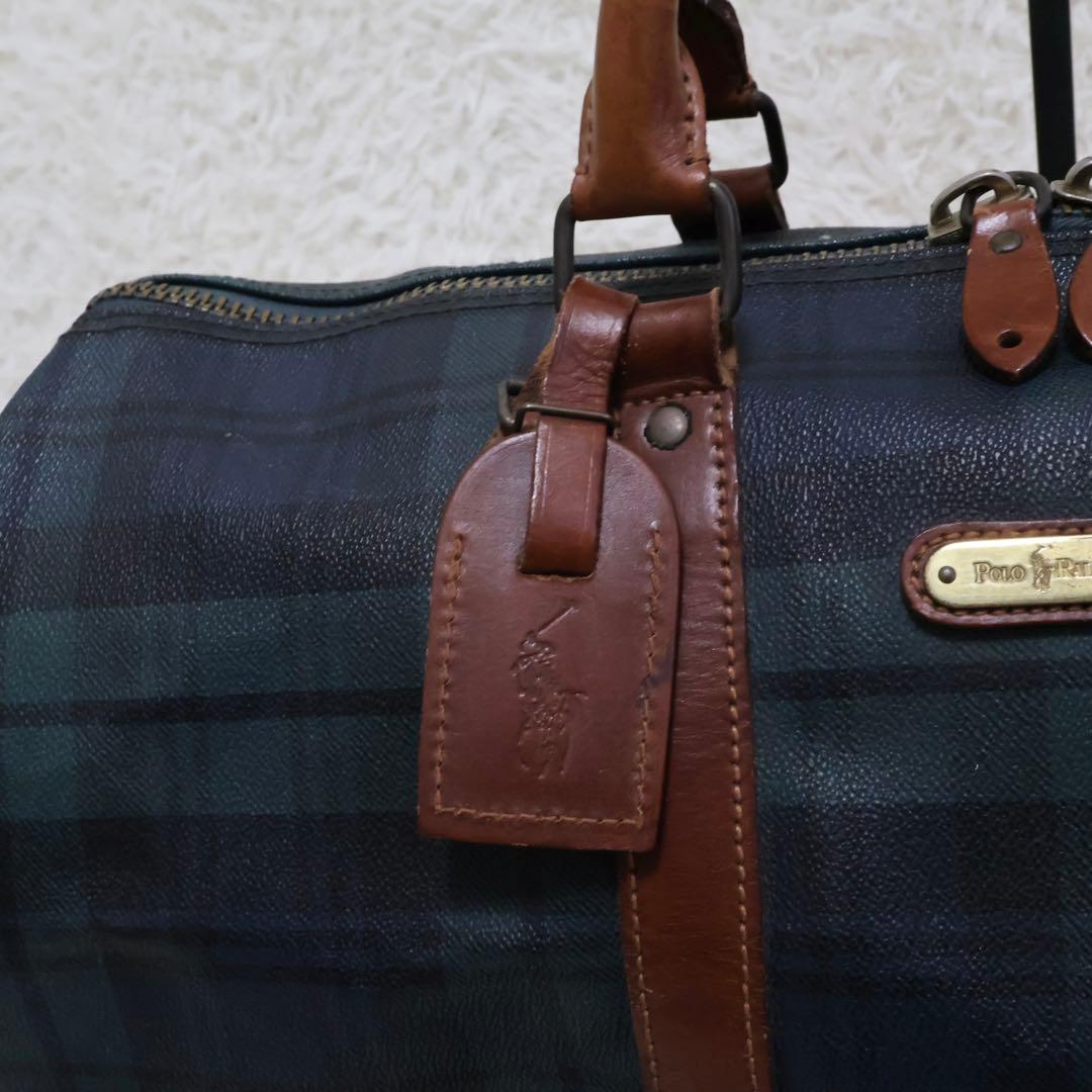 ポロラルフローレン　ダークグリーン チェック柄 ボストンバッグ