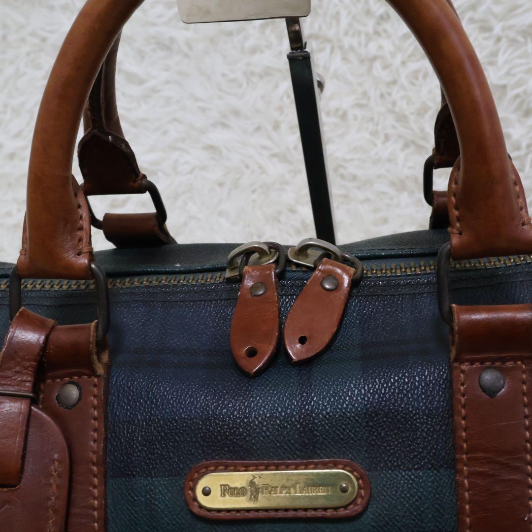 ポロラルフローレン　ダークグリーン チェック柄 ボストンバッグ