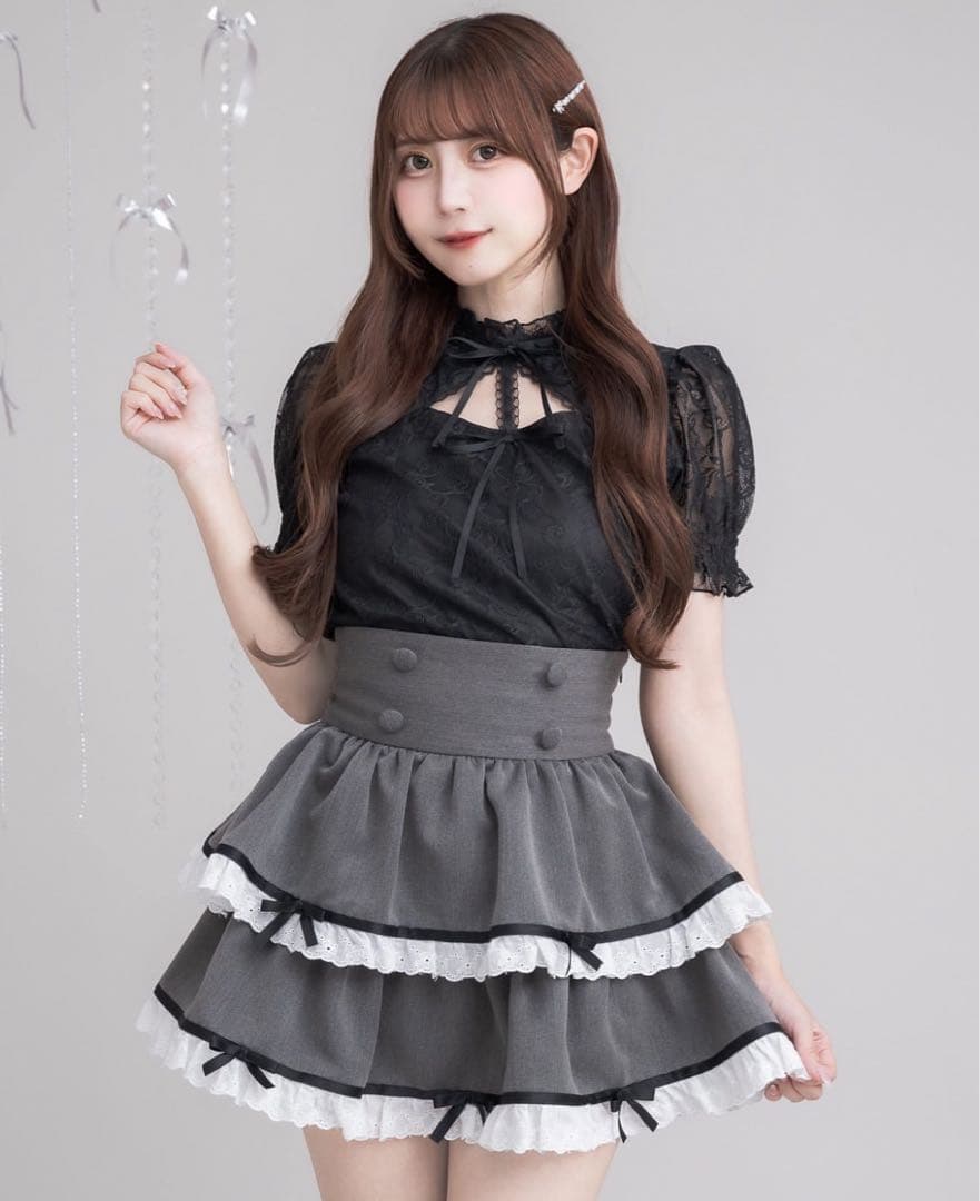 コットンフリルリボンティアードミニスカート