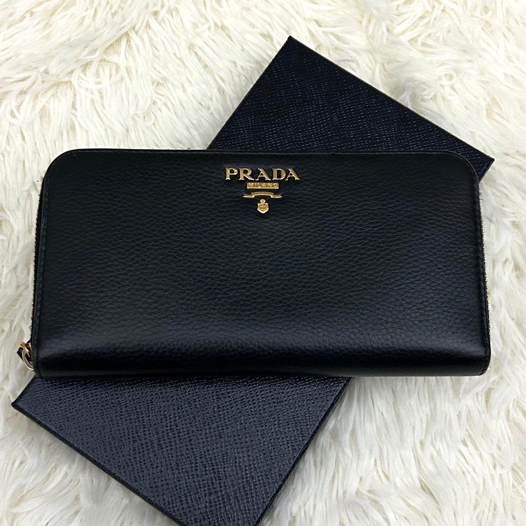 【極美品】PRADA ラウンドファスナー サフィアーノレザー 長財布 ブラック