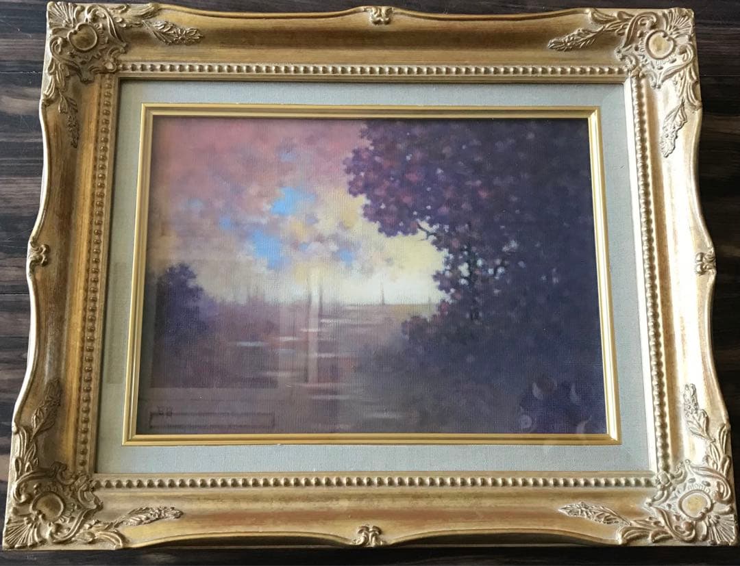 島田武朋「夕照圖」油彩 F4額装 油絵 油画 絵画 C