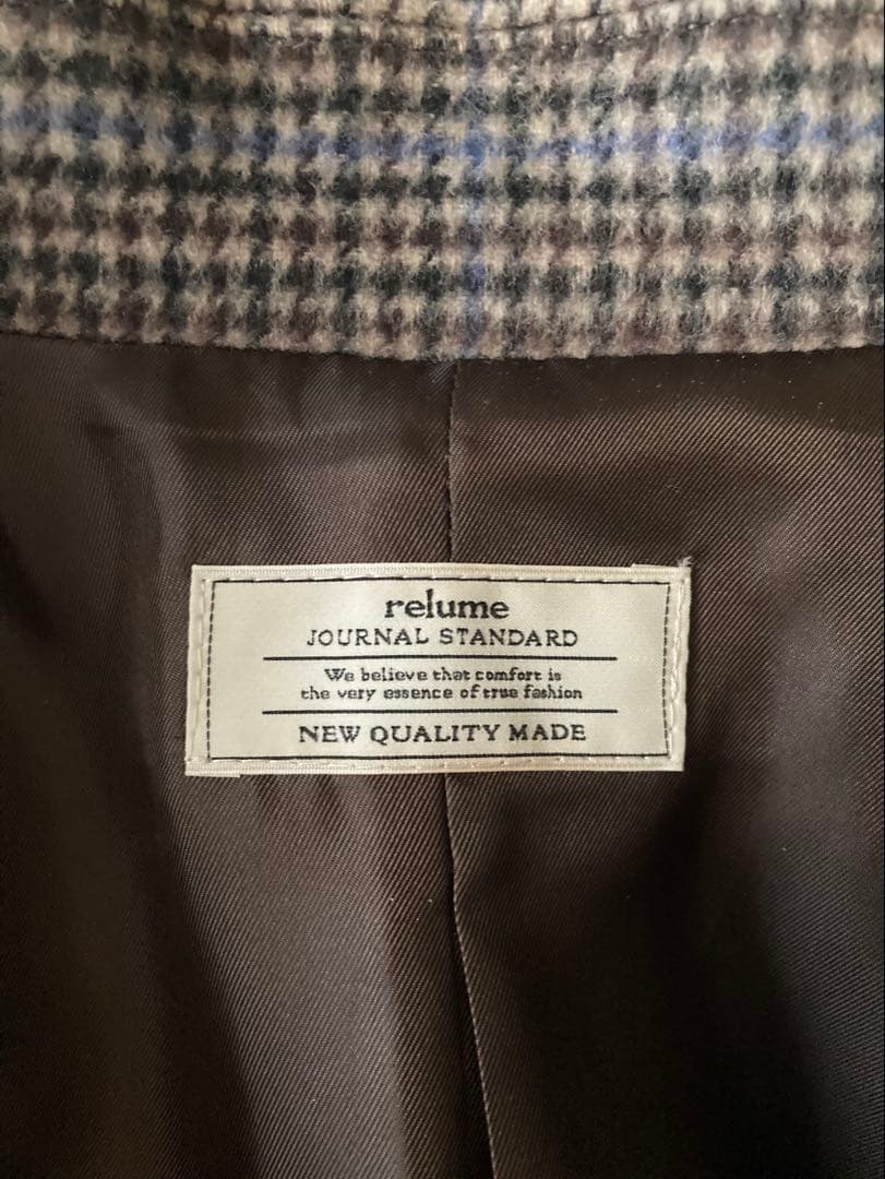 ジャーナルスタンダードレリューム　ウールビーバーステンカラーチェックコート　36
