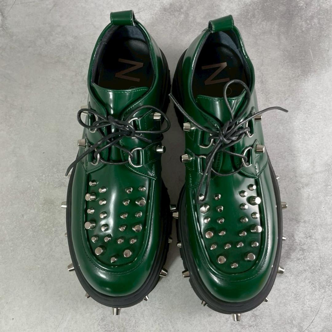 未使用　N21　スタッズ　厚底　ダービー　レザー　レースアップ　グリーン　緑