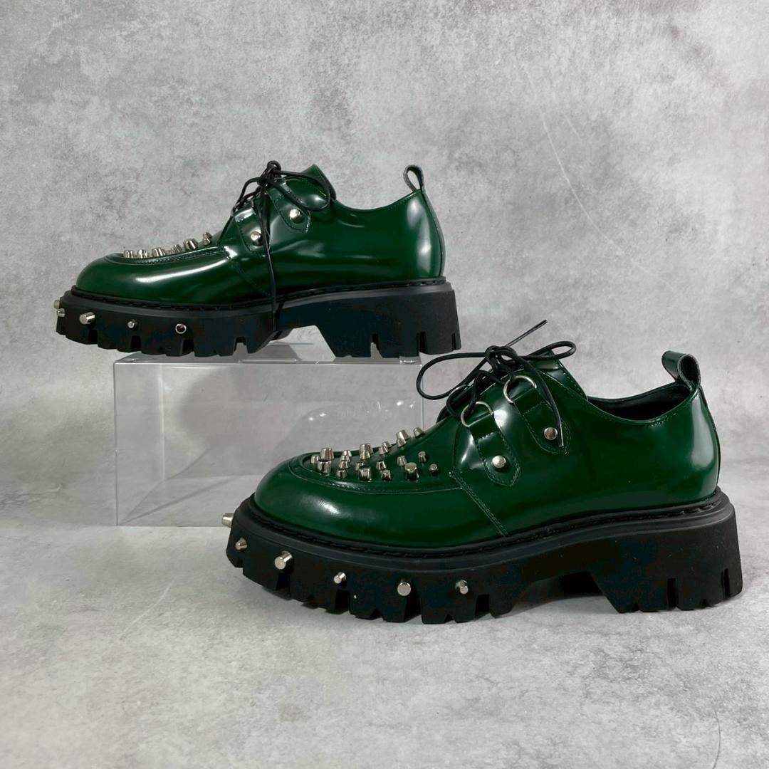 未使用　N21　スタッズ　厚底　ダービー　レザー　レースアップ　グリーン　緑