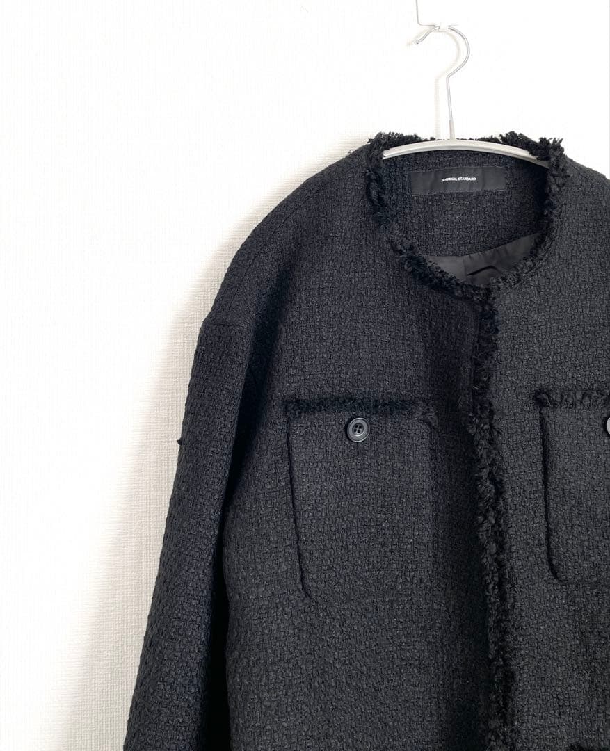 ジャーナルスタンダード　ノーカラーツイードジャケット　フリンジ