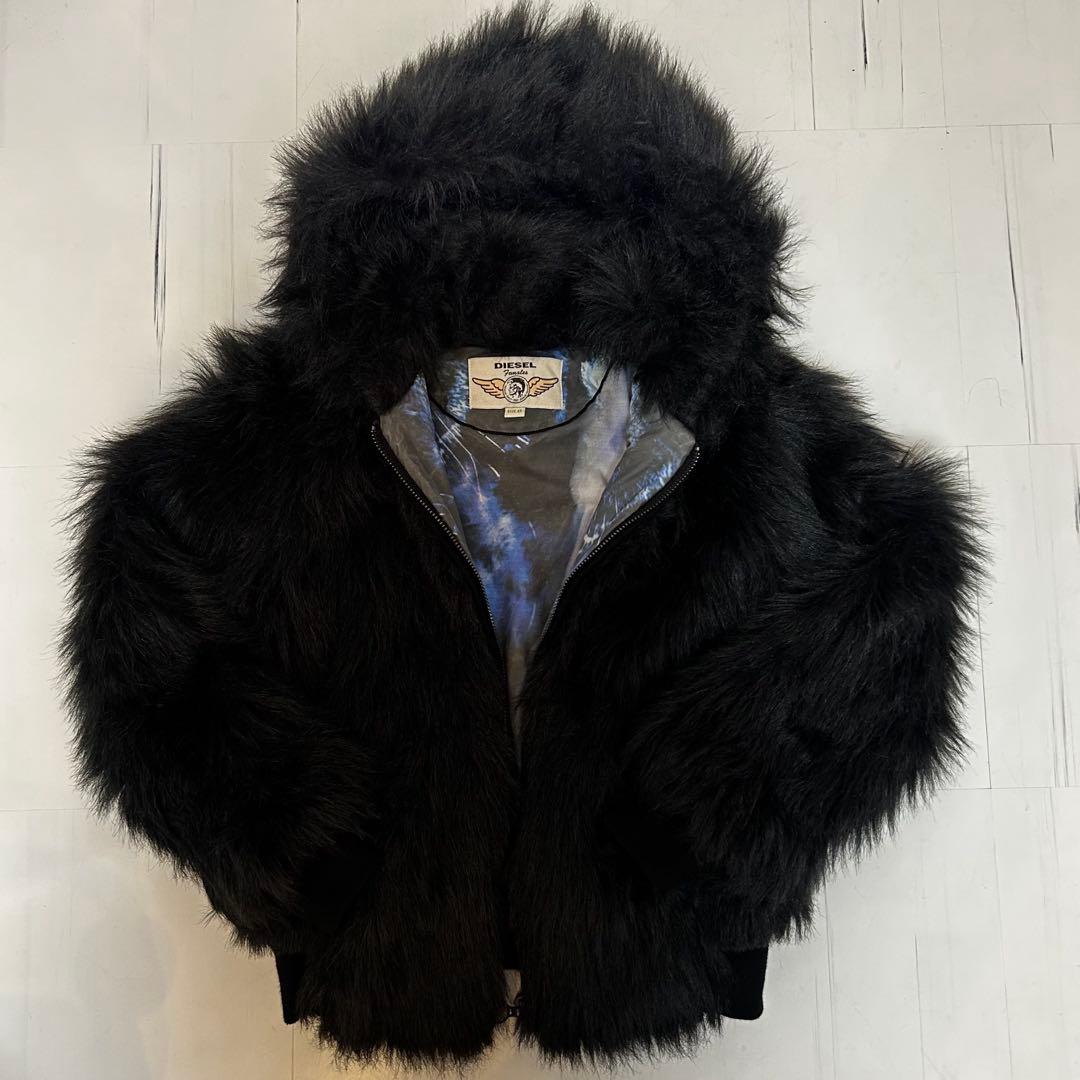DIESEL ファーコート フード付き ブラック Y2K