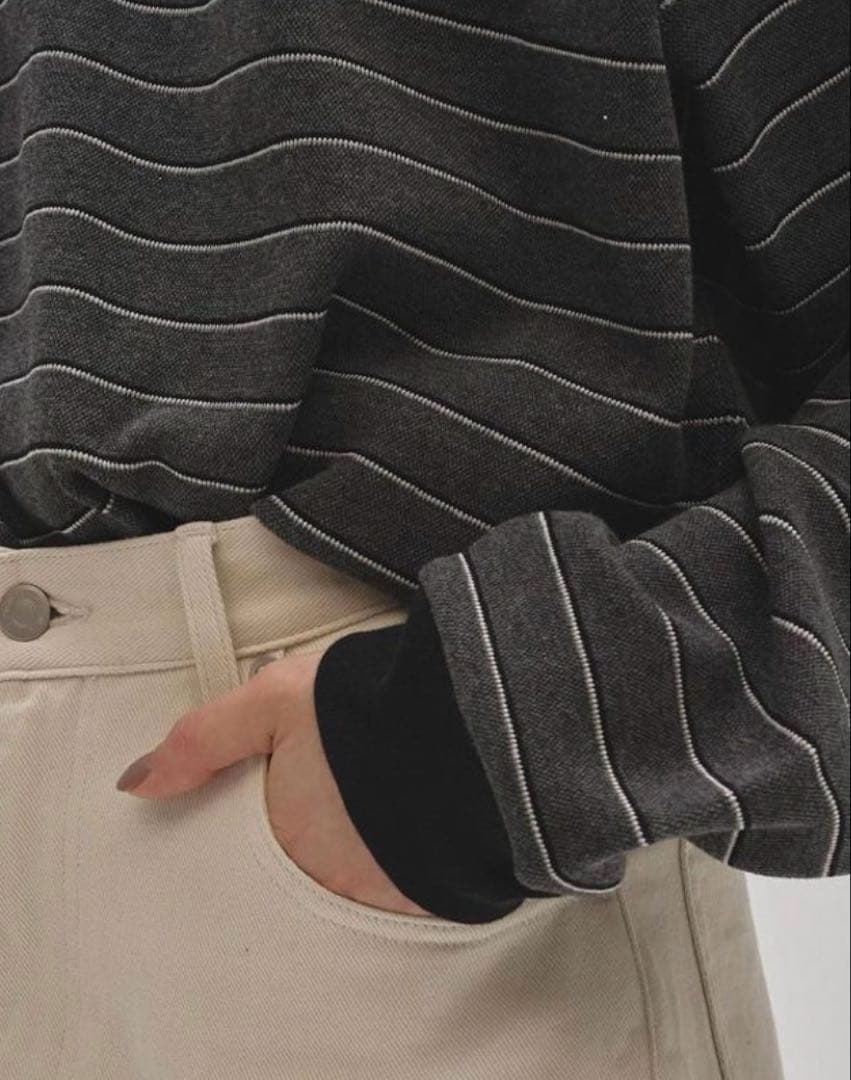 todayful / Border Long T-shirts チャコールグレー