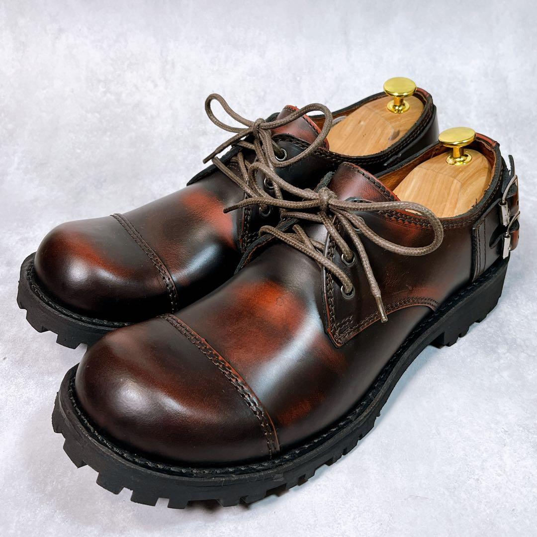 ☆美品☆【ゲッタグリップ】 レザーシューズ (8) ストレートチップ　ムラ加工