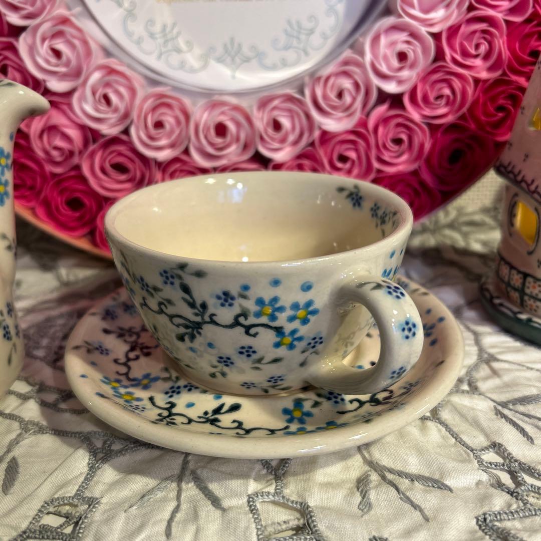 ☆★まるり★☆ポタリー / ひとりカフェセット 〜☆水色小花の小枝☆〜