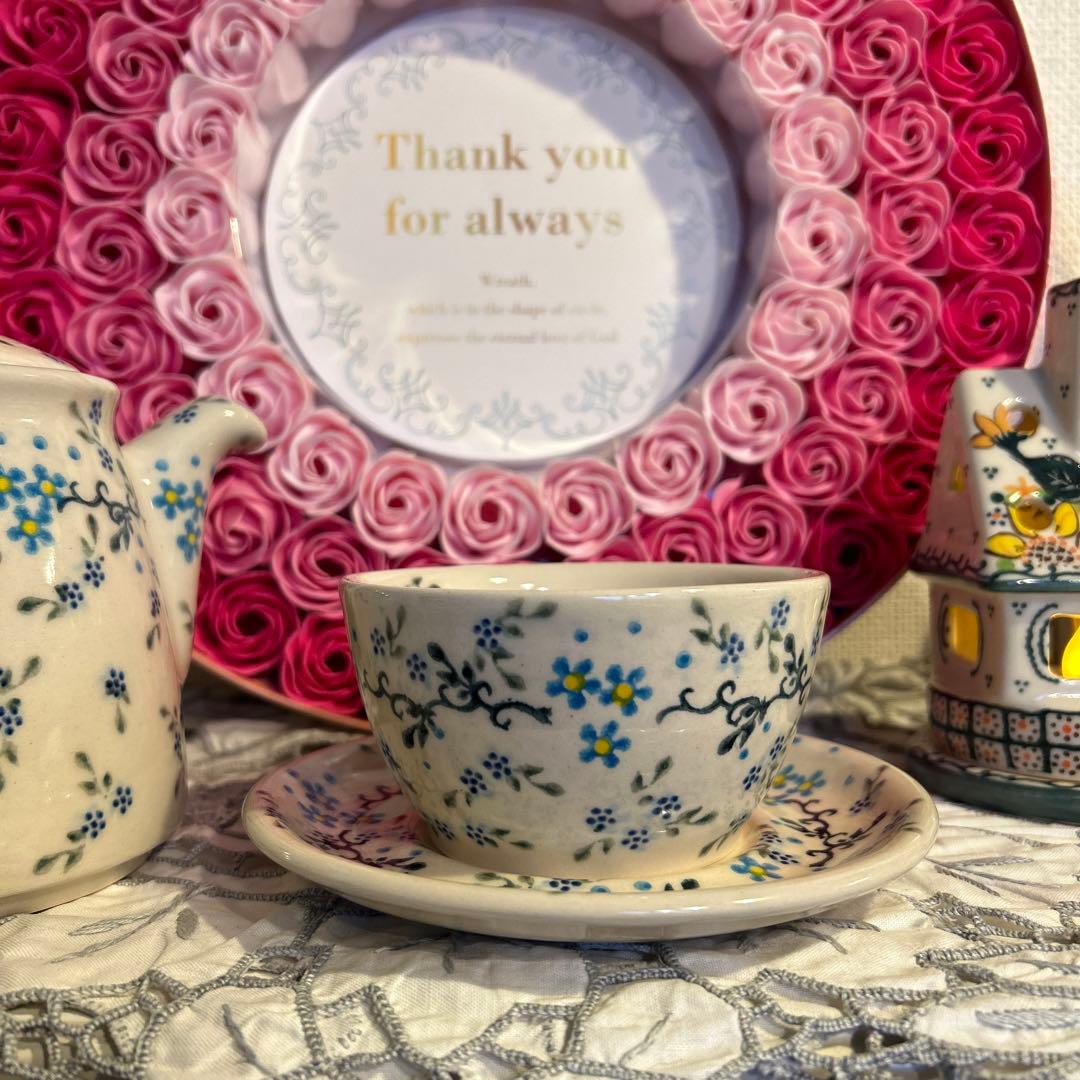 ☆★まるり★☆ポタリー / ひとりカフェセット 〜☆水色小花の小枝☆〜