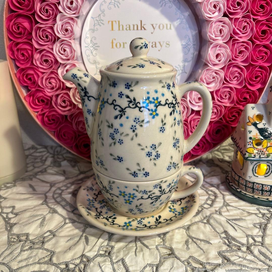 ☆★まるり★☆ポタリー / ひとりカフェセット 〜☆水色小花の小枝☆〜