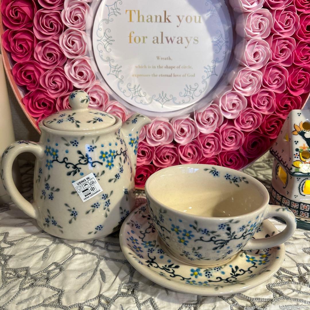 ☆★まるり★☆ポタリー / ひとりカフェセット 〜☆水色小花の小枝☆〜