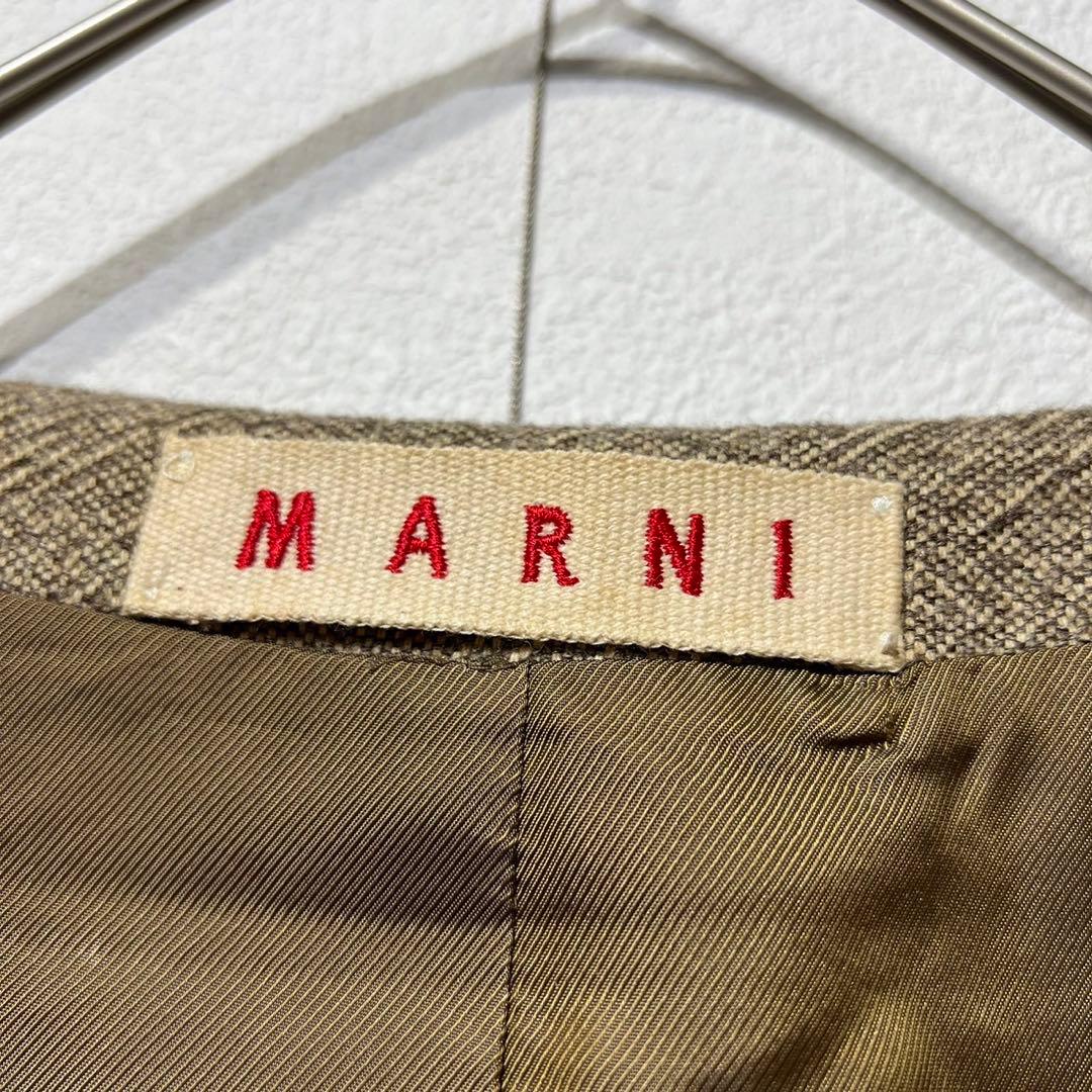 希少 マルニ 上質 デザインツイードノーカラージャケット ウール リボンベルト