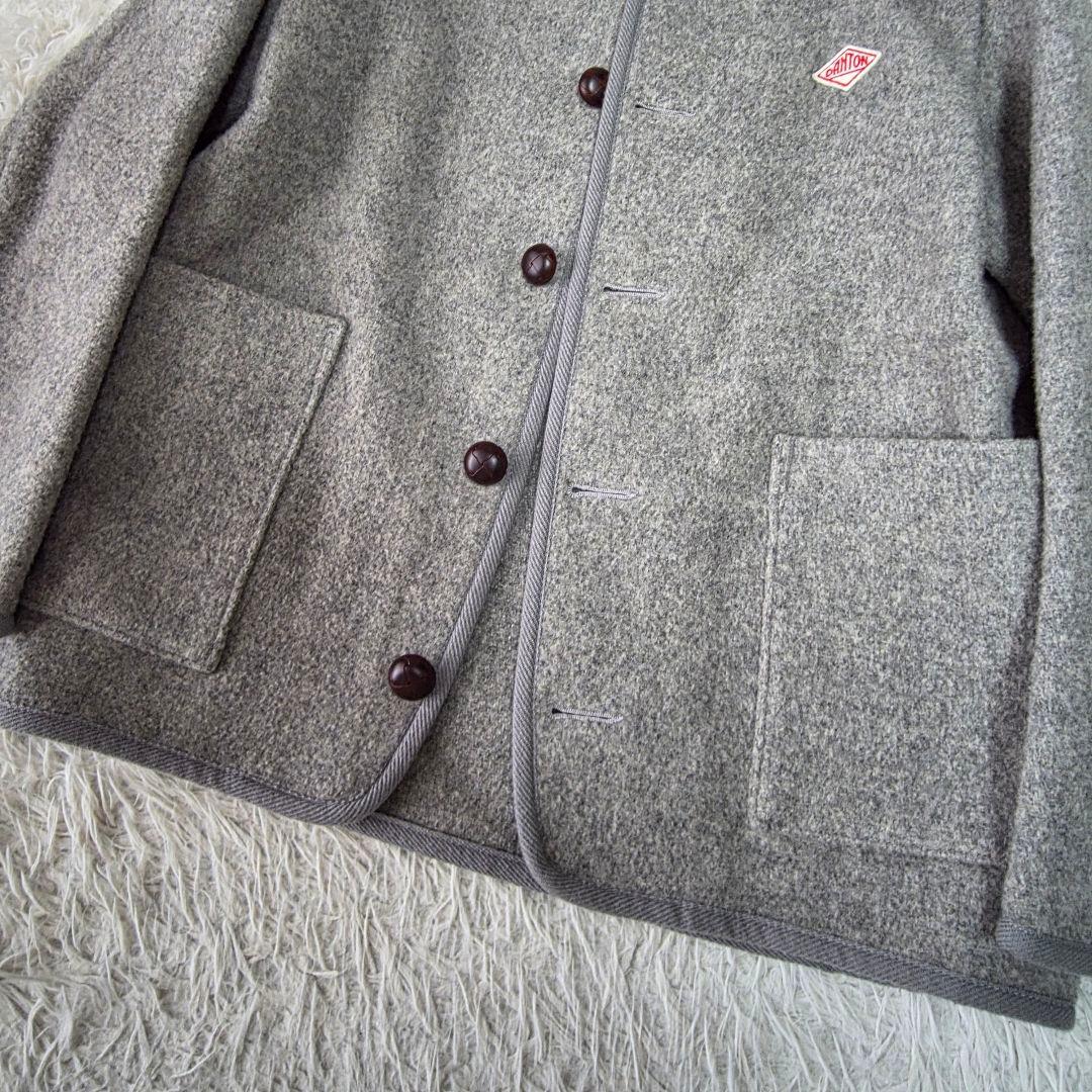 【美品】ダントン ウールモッサ ノーカラージャケット グレー系 胡桃ボタン 36